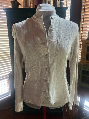J Jill Women's Cream Textured Jacquard Button-Front Jacket